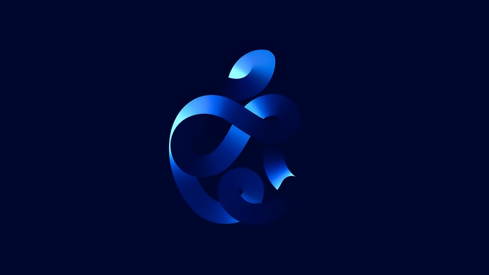 Apple logo in blue ribbon style