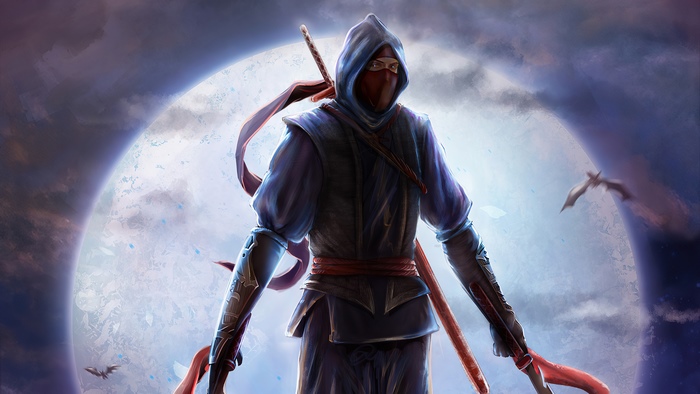 Ninja in front of a large moon