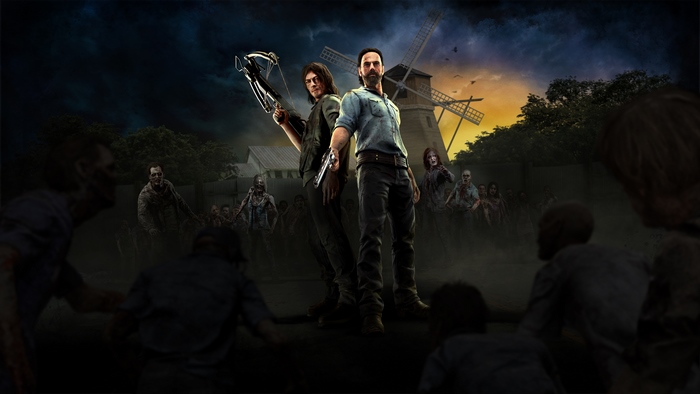 Daryl and Rick from The Walking Dead with zombies