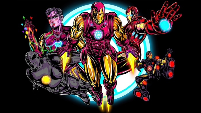 Iron Man suits and Tony Stark artwork