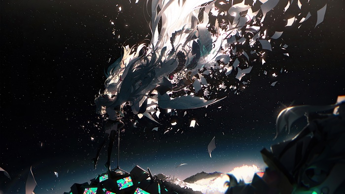 Hatsune Miku Digital Art with Paper Shards