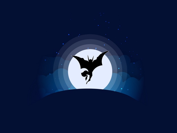 Minimalist Batman flying in front of the moon