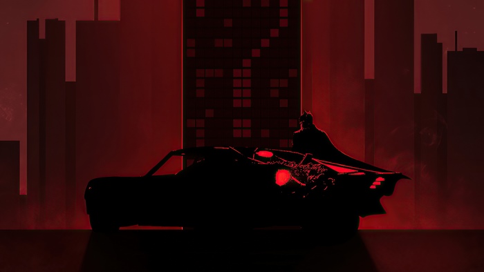 Batman from The Batman in his Batmobile