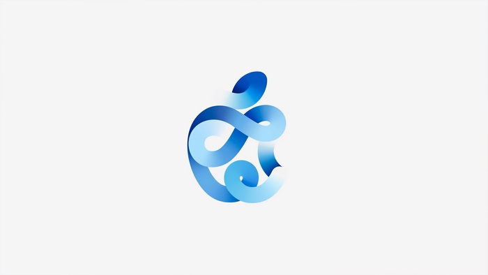 Apple logo with blue ribbon effect