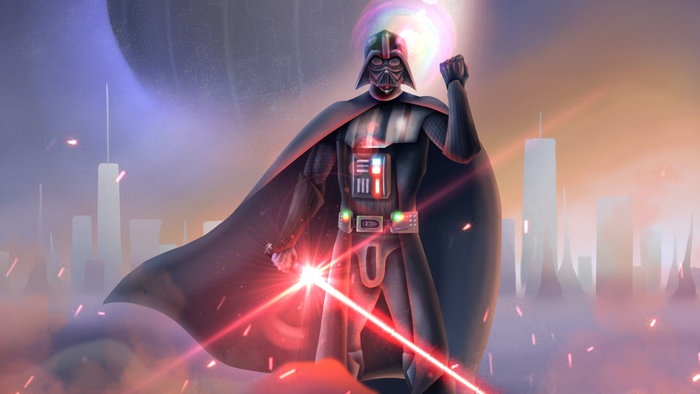 Darth Vader with Lightsaber in Cityscape 4K