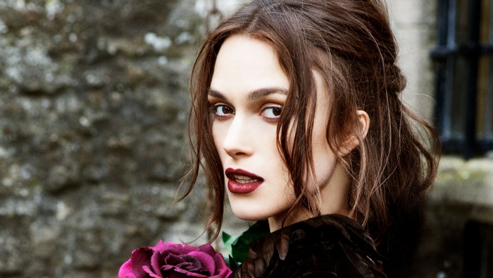 Keira Knightley with a purple rose