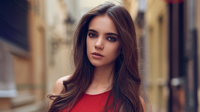 Young woman with long brown hair