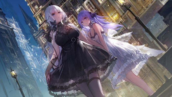 Azur Lane anime girls in gothic and white dresses