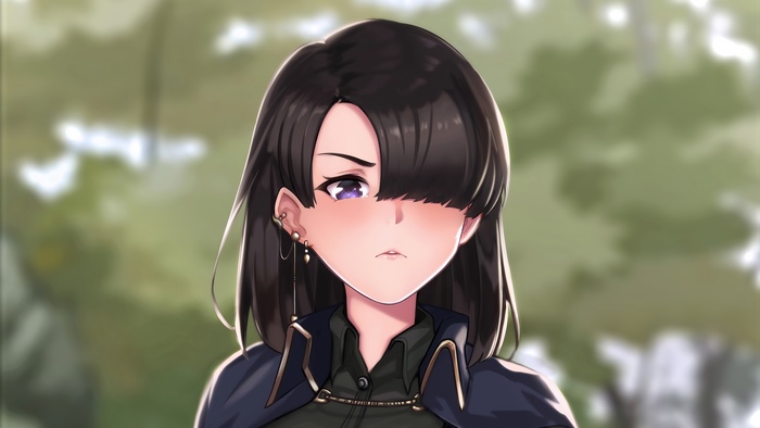 Anime girl with purple eyes and black hair