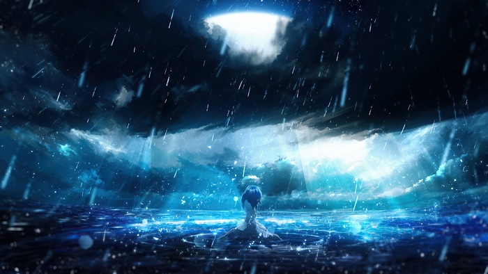 Anime girl in the rain