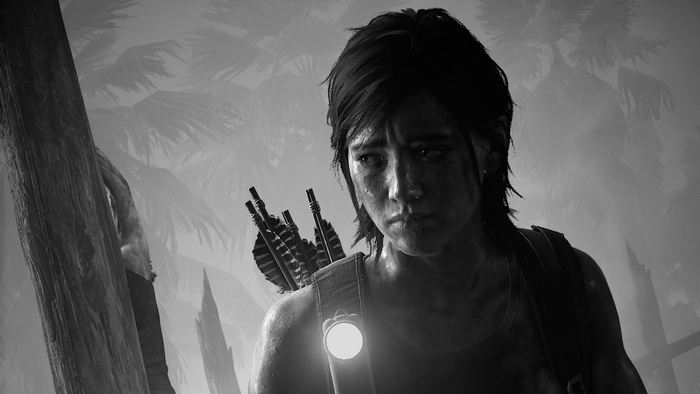 Ellie from The Last of Us Part II in monochrome
