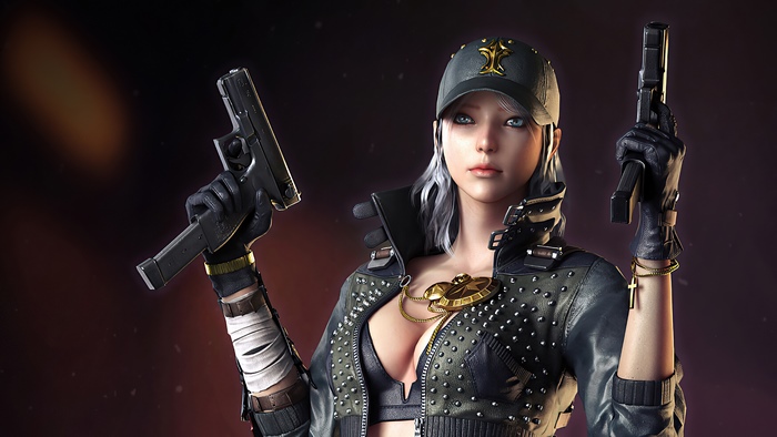 Woman with two pistols and a cap