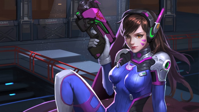 D.Va from Overwatch holding a blaster