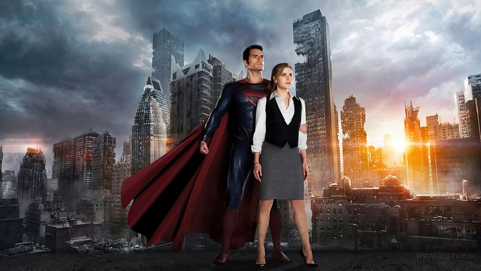 Superman from Man of Steel in a ruined city