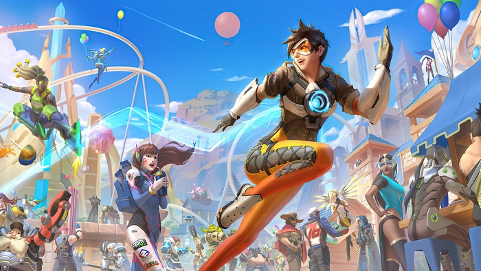 Overwatch characters at a carnival