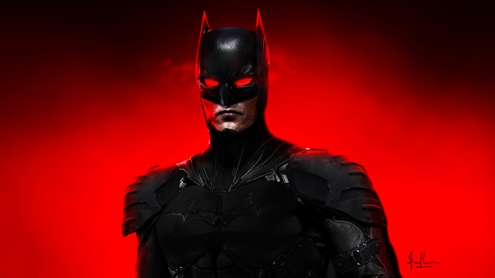 The Batman artwork with red background