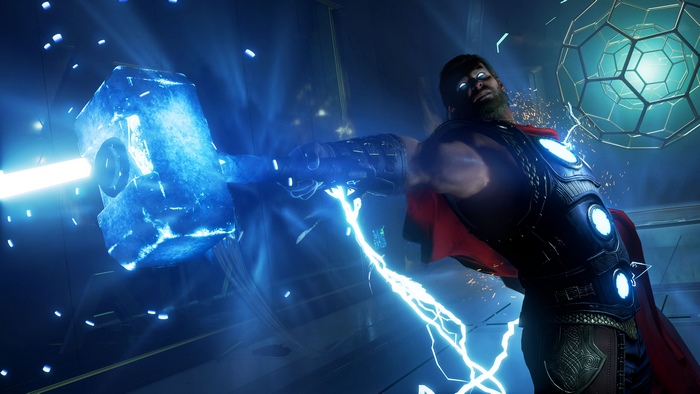 Thor from Marvel's Avengers wielding Mjolnir