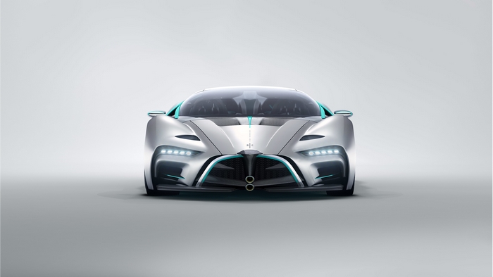 Silver concept car with teal accents