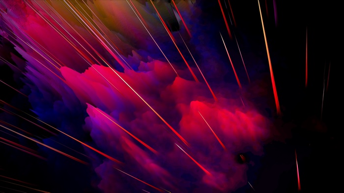 Abstract digital art with pink and purple clouds and light streaks