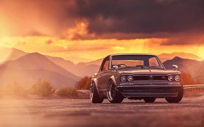 Nissan Skyline 4K sunset mountain road