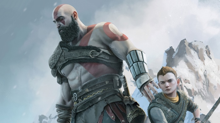 Kratos and Atreus from God of War 4K art