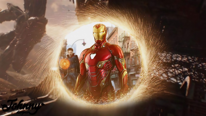 Iron Man and Doctor Strange through portal