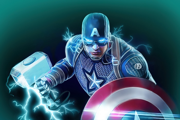 Captain America with Mjolnir and Shield