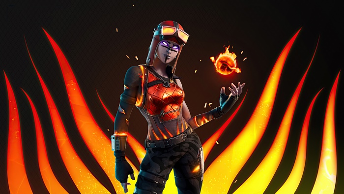 Renegade Raider from Fortnite with fire effects 4K