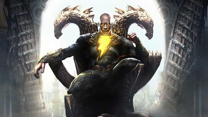 Black Adam sitting on a throne