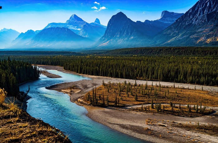 Mountain landscape with river and forest
