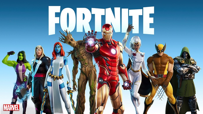 Fortnite Marvel Characters: Iron Man, Wolverine, Storm, Groot, Mystique, Thor, She-Hulk, Doctor Doom