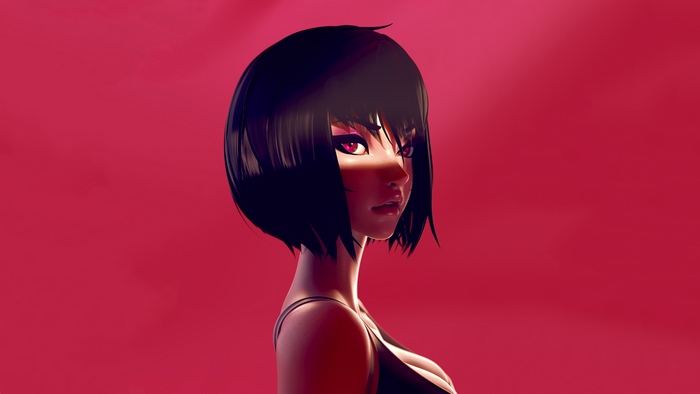 Artwork of a woman with short black hair