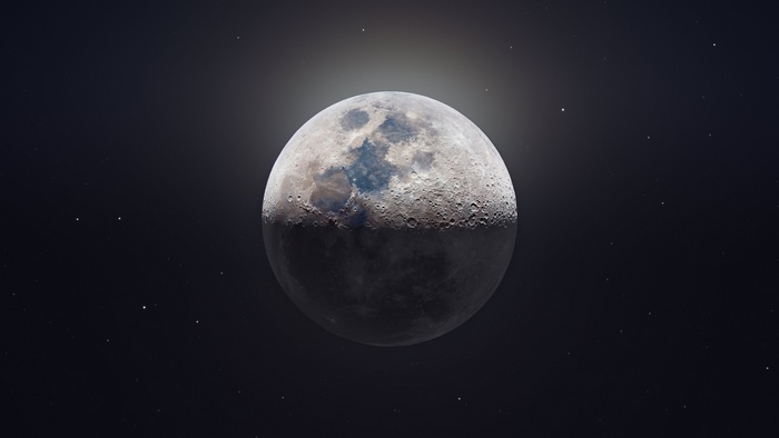 The Moon in Space with Stars