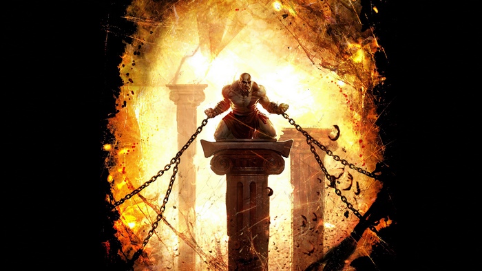 Kratos chained in God of War 4K