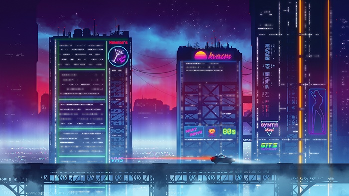 Cyberpunk Cityscape with Neon Signs and Flying Car