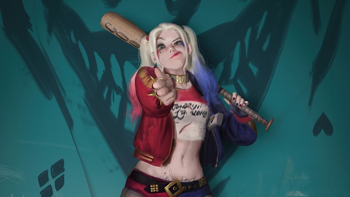 Harley Quinn artwork with baseball bat