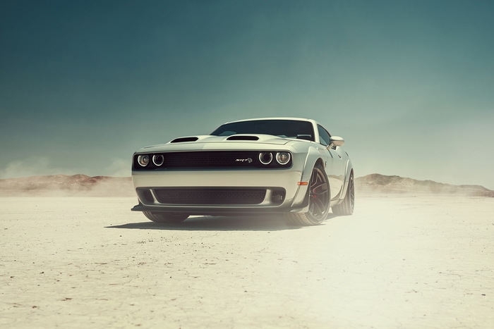 Dodge Challenger SRT Hellcat in a desert landscape