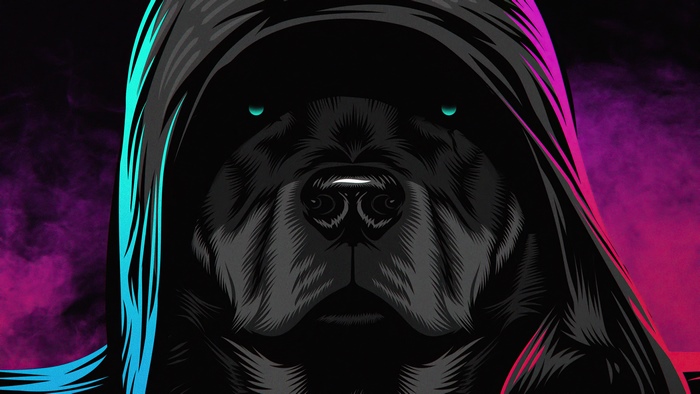 Dark Dog Artwork with Neon Accents