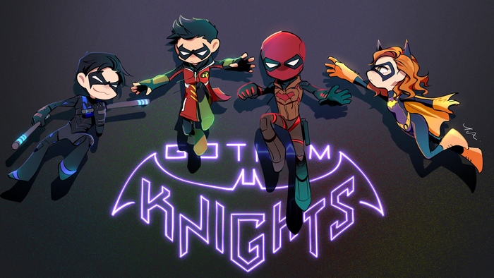 Gotham Knights characters Nightwing, Robin, Red Hood, and Batgirl