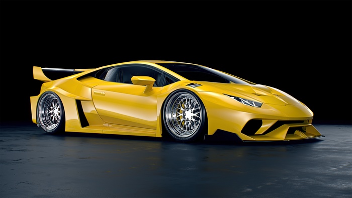 Yellow Lamborghini Huracan with custom body kit
