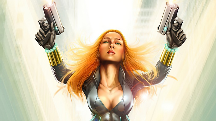 Black Widow artwork with guns