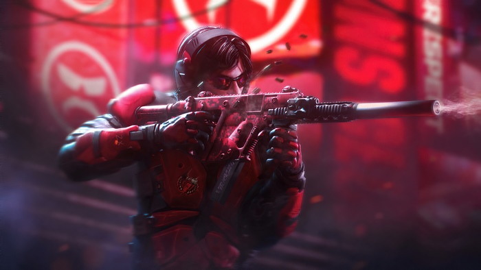 Dr Disrespect firing a gun