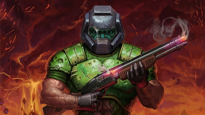 Doom Slayer with shotgun in hell