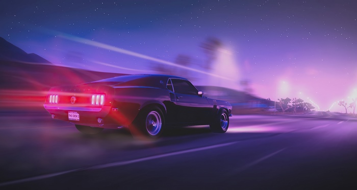 The Crew 2 Ford Mustang driving at night