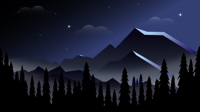Minimalist mountain landscape at night