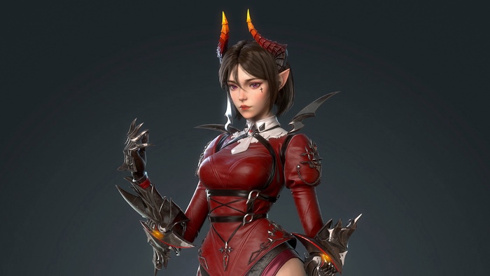 Anime Elf Warrior with Horns and Armor