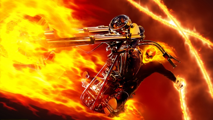 Ghost Rider on a flaming motorcycle
