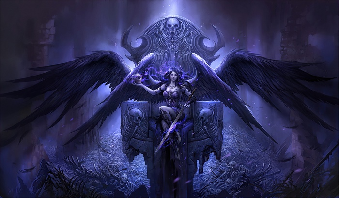 Angel with Skull on Throne of Bones