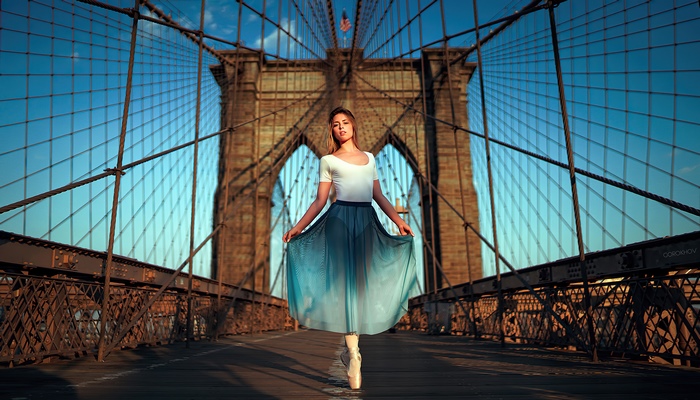 Ballerina dancing on Brooklyn Bridge