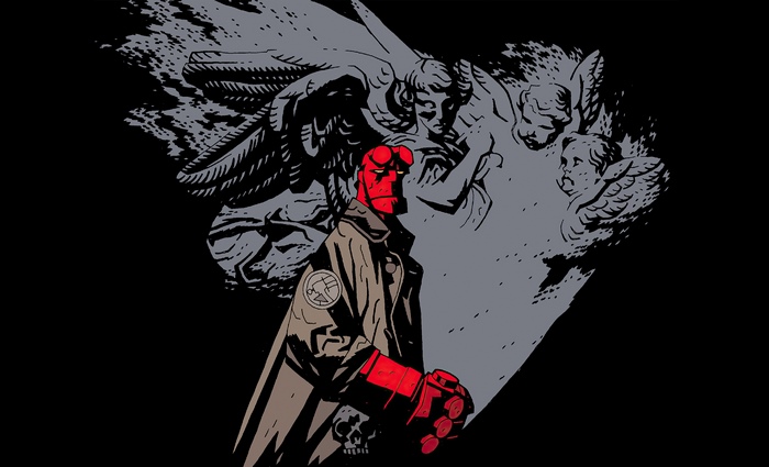 Hellboy artwork with angelic figures